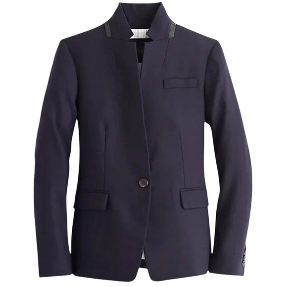 J CREW Regent Wool Flannel Blazer with Stand Collar in Navy Blue B0323 Academia - Picture 2 of 16